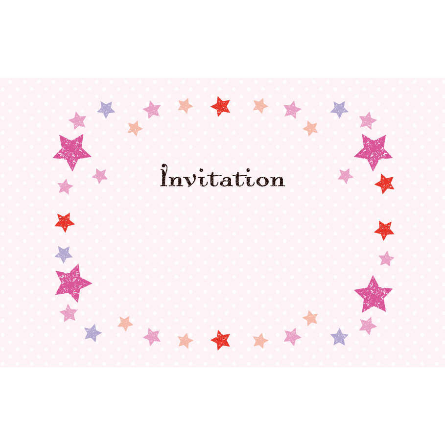 かわいい星枠＆水玉ピンクの 招待状 のテンプレート  英語　イラスト