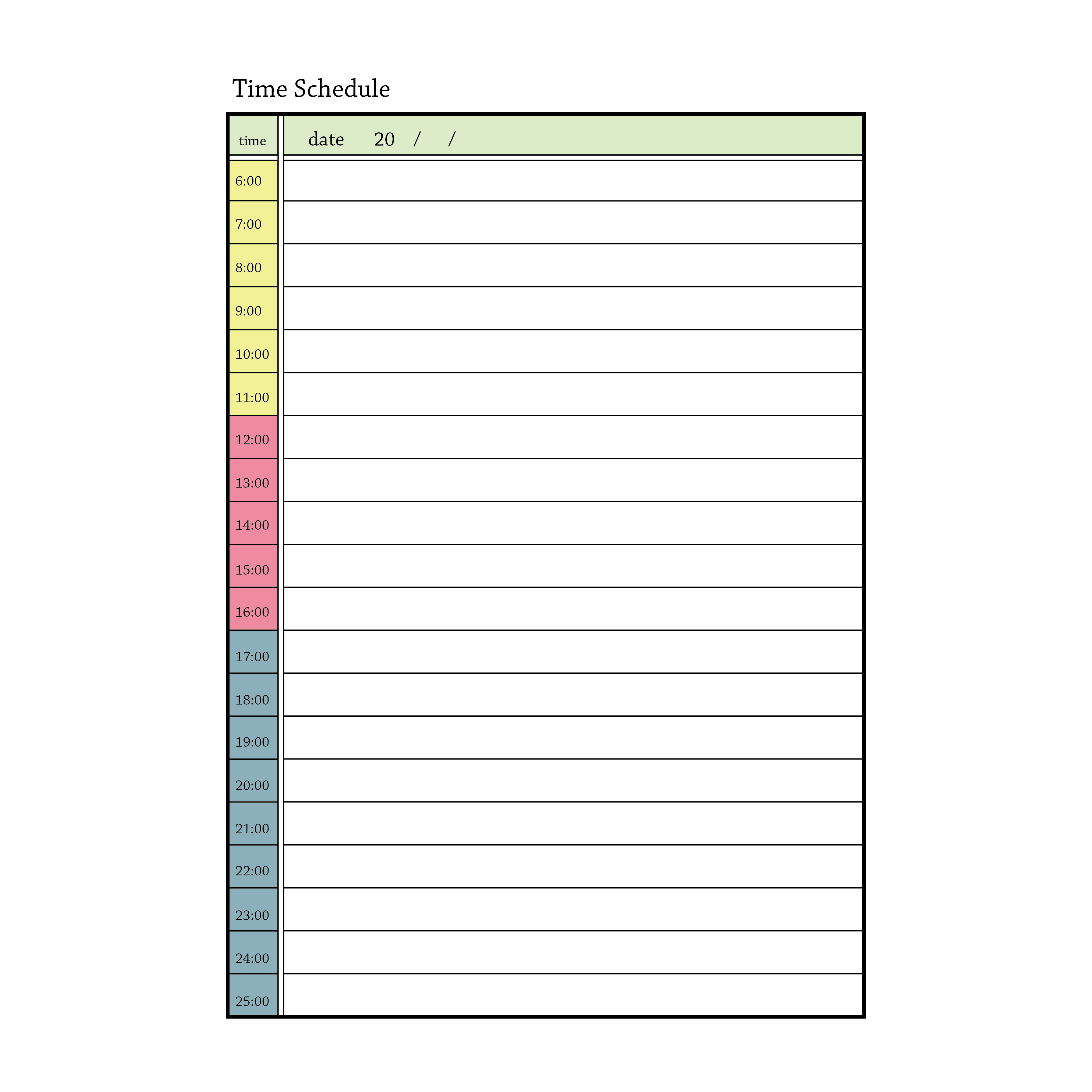 シンプルなタイムスケジュール（管理）表のテンプレートイラスト