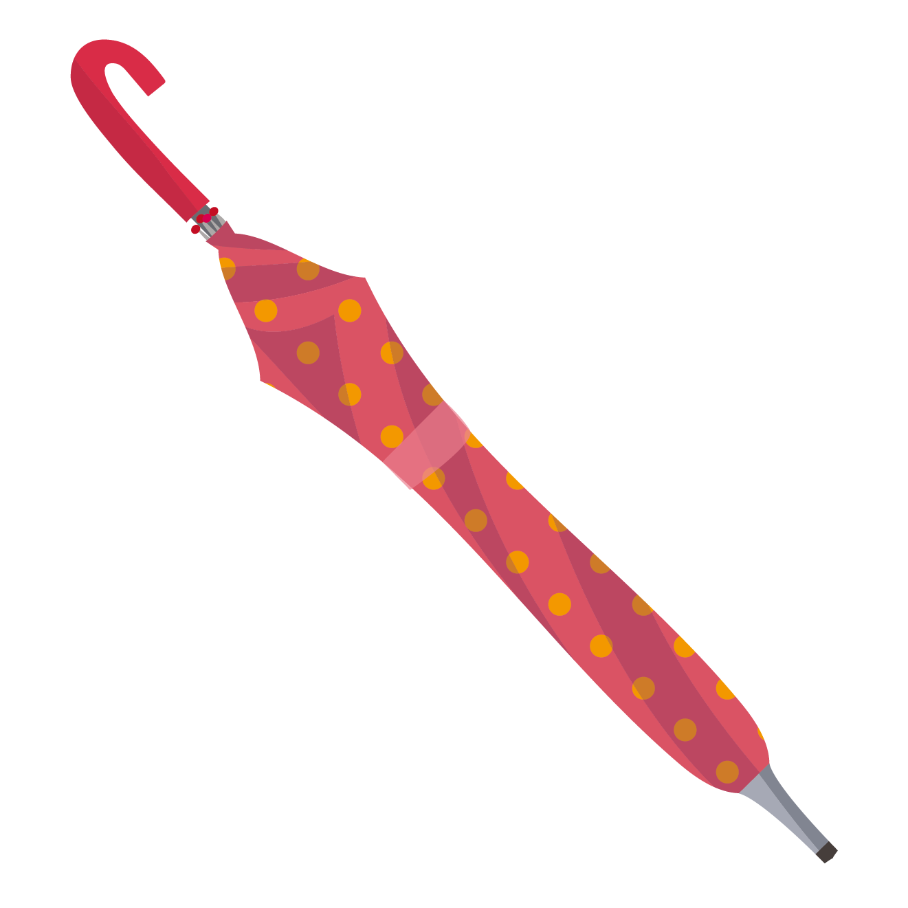 畳んだ状態の赤の水玉模様の 傘（持ち傘）のイラスト【梅雨】