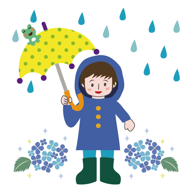 梅雨イラスト　かわいい ♪ 男の子 のフリー　イラスト