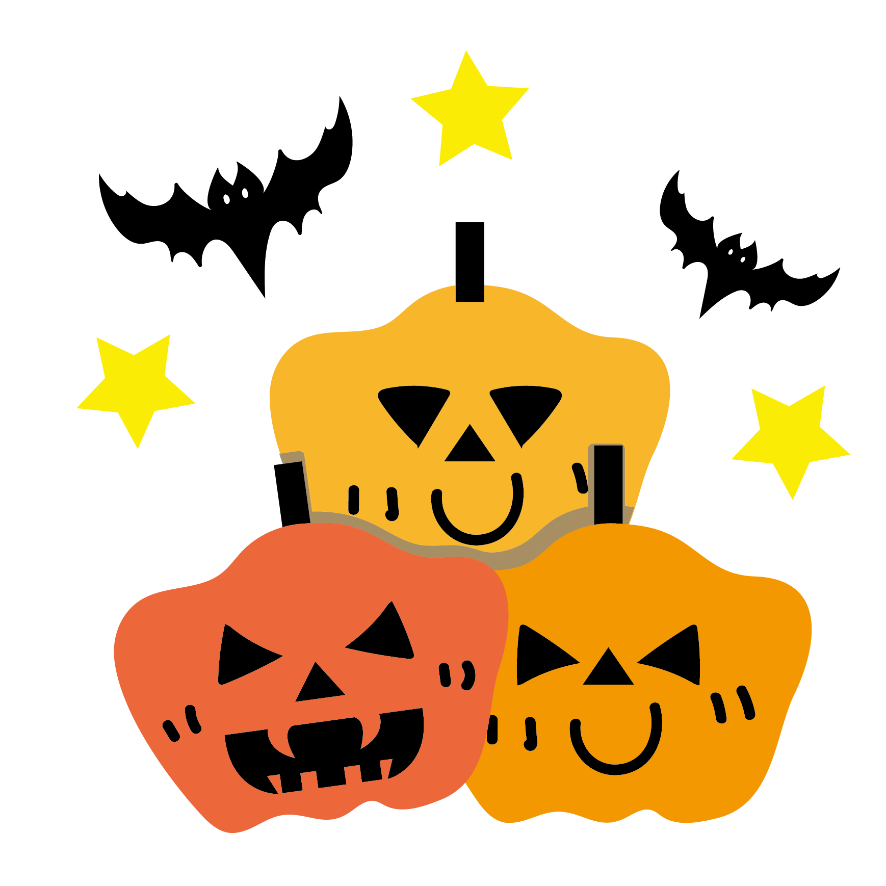 【ハロウィン】カボチャトリオとコウモリの イラスト