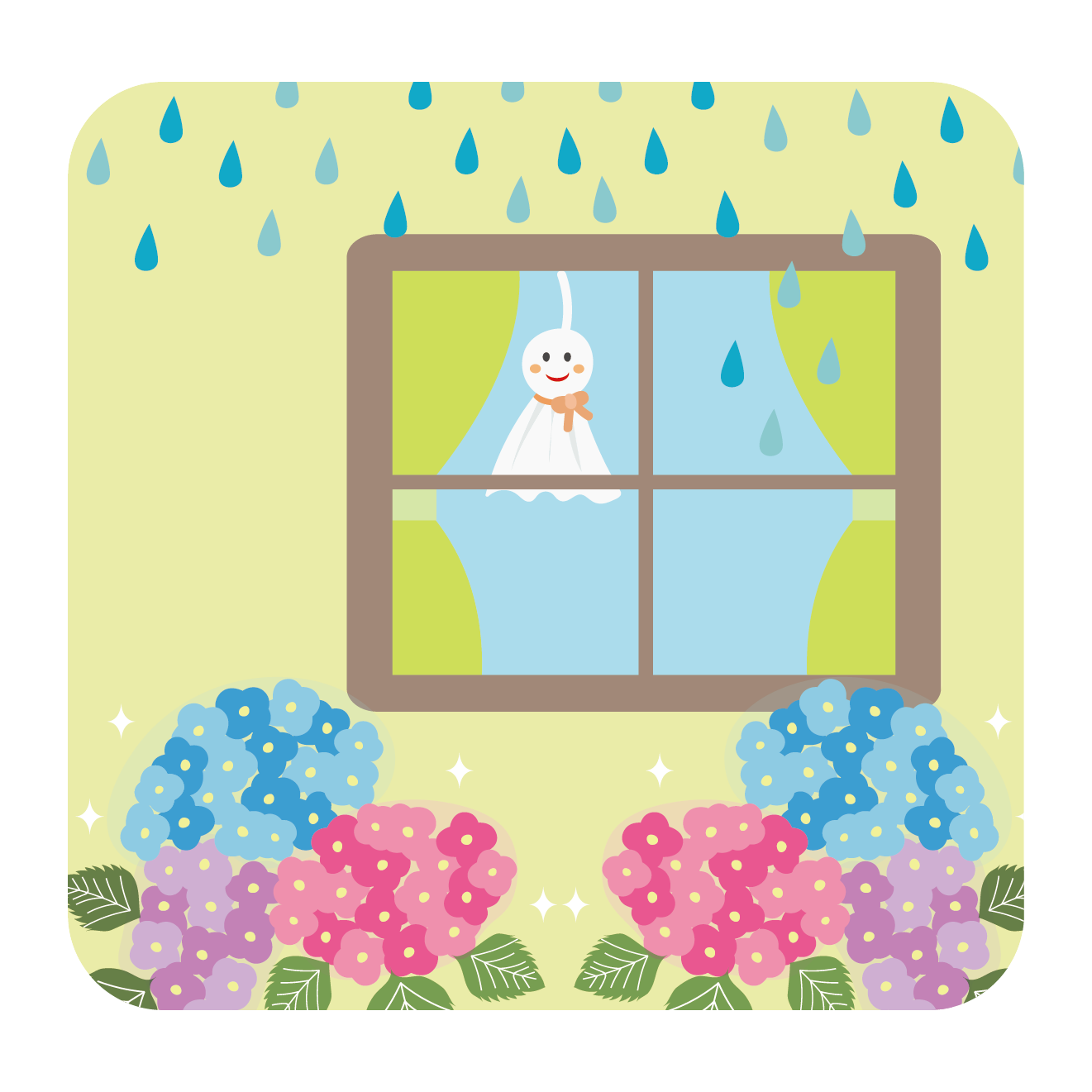 てるてる坊主♪てる坊主♪明日天気にしておくれ！のイラスト【梅雨】