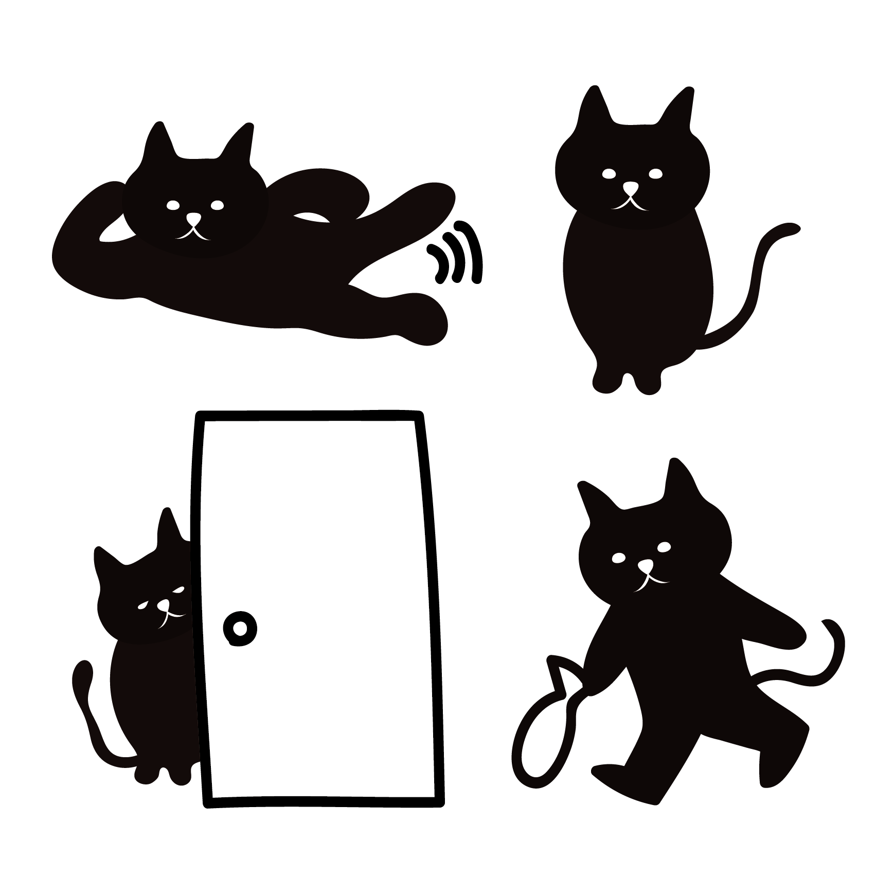 黒猫（くろねこ・ブラックキャット）の４つの日常 かわいい イラスト