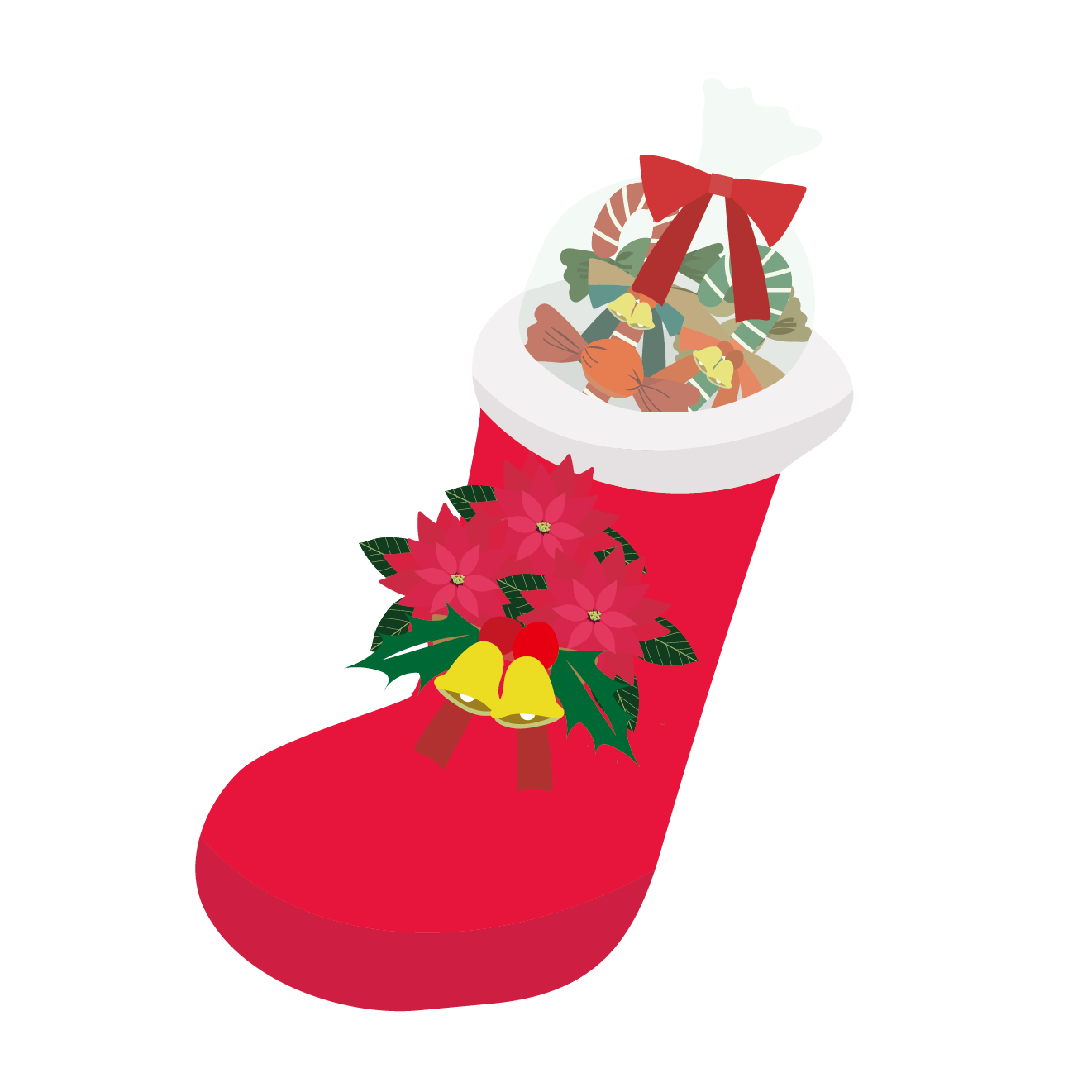 クリスマスブーツ（お菓子の長靴）の 無料 イラスト