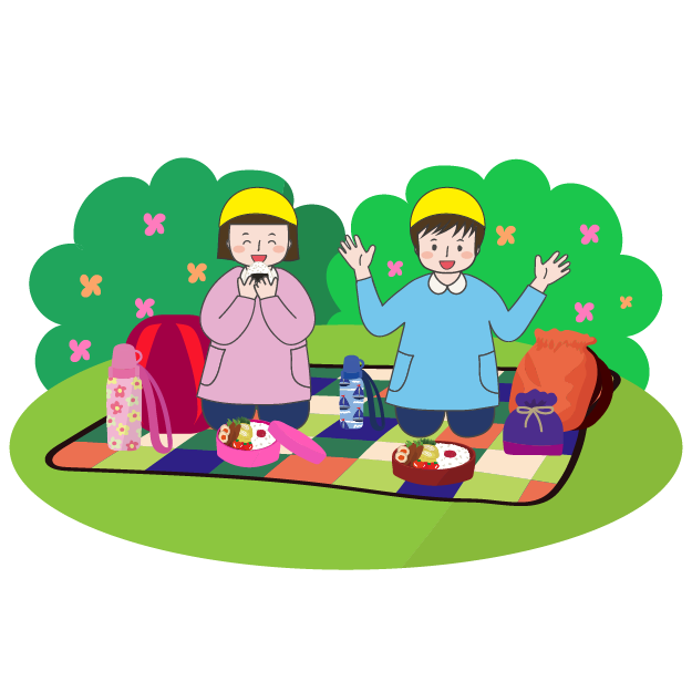 遠足（えんそく）かわいい！ 公園でお弁当を食べる子供の 無料 イラスト