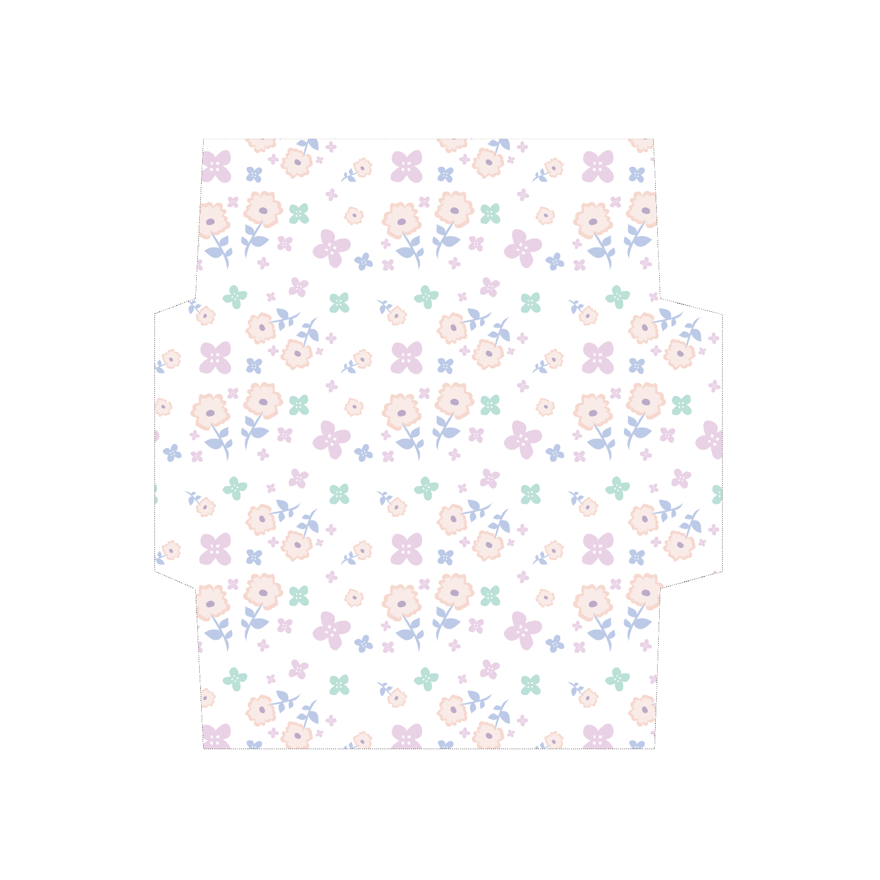 花柄のかわいい封筒（パステルホワイト）のテンプレート イラスト