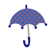 かわいい水玉（ドット）柄の青い傘の　無料　イラスト