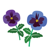 かわいい♪青（ブルー）と紫色のパンジー（花）の　フリー　イラスト