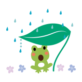 かわいい♪　蛙（カエル）と雨と葉っぱの 無料 イラスト