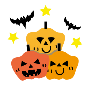 【ハロウィン】カボチャトリオとコウモリの イラスト