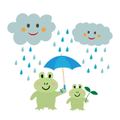 梅雨の日のカエルの親子の　無料（フリー）イラスト