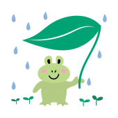 【梅雨】蛙（カエル）と葉っぱ傘の かわいい　無料　イラスト