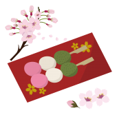 器にのった三色団子と桜♪のイラスト