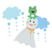 カエル（蛙）とてるてる坊主のイラスト【梅雨】